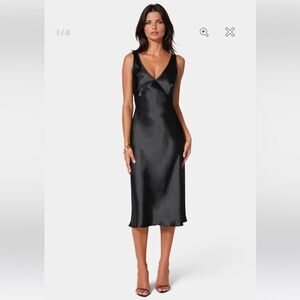 Bebe Satin Halter Midi Dress
